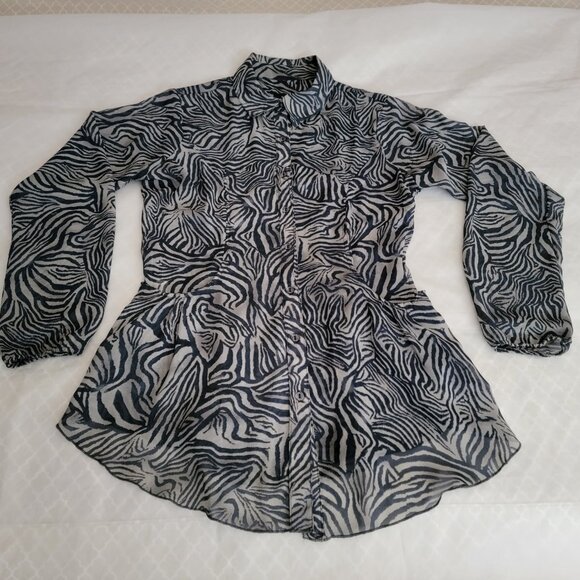 Tunic Button Down Shirt Blouse Jacket Beach Coverup Resort Stripped Gray Medium - Picture 5 of 17